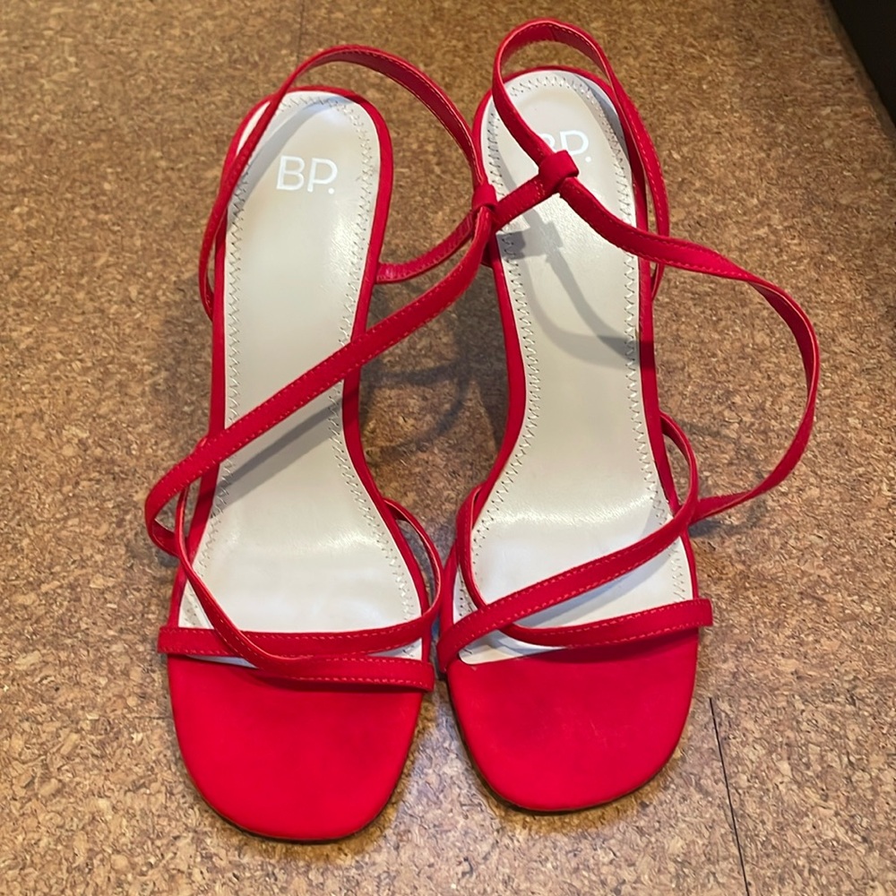 BP by Nordstrom Red Heels, Red Strappy High Heels, Open Toe, Size 7.5M